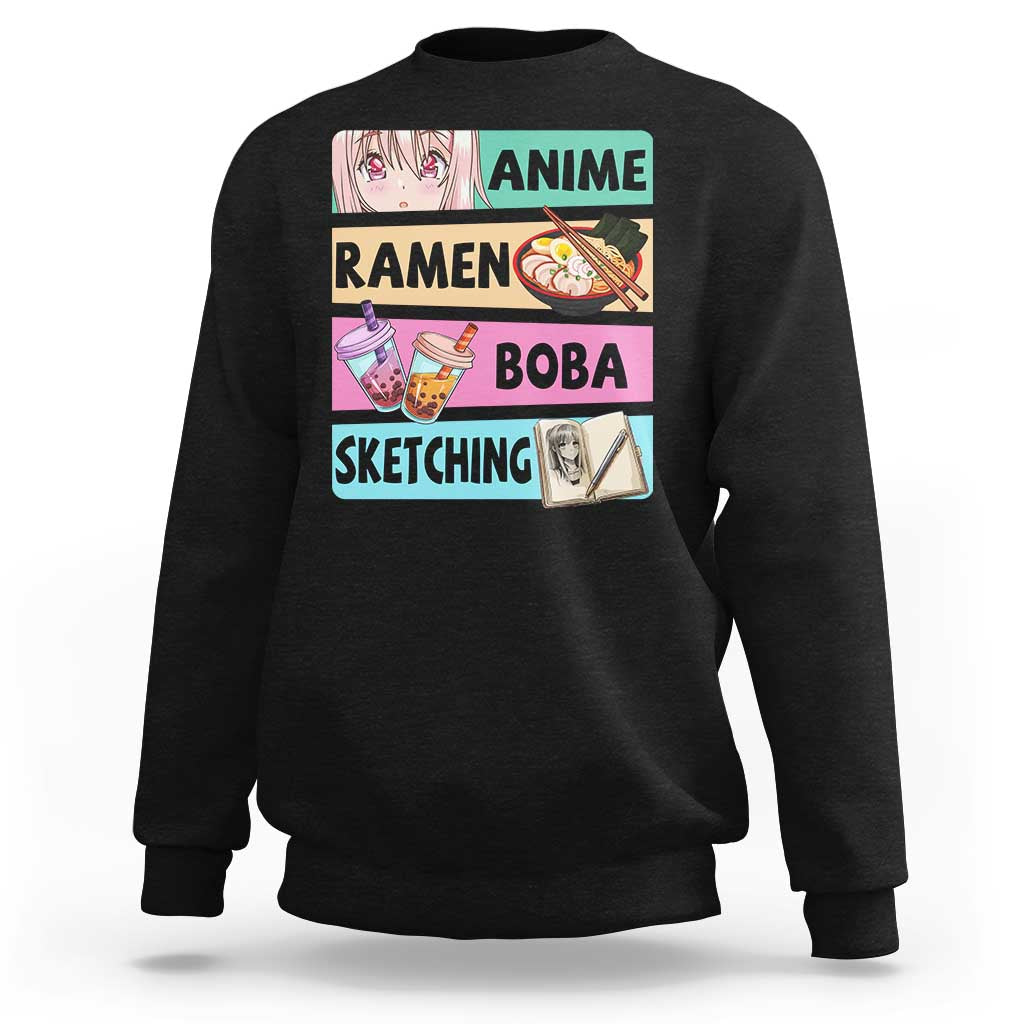 Anime Ramen Boba Sketching Sweatshirt Kawaii Otaku Manga Lover Japanese Pop Culture - Shopicos