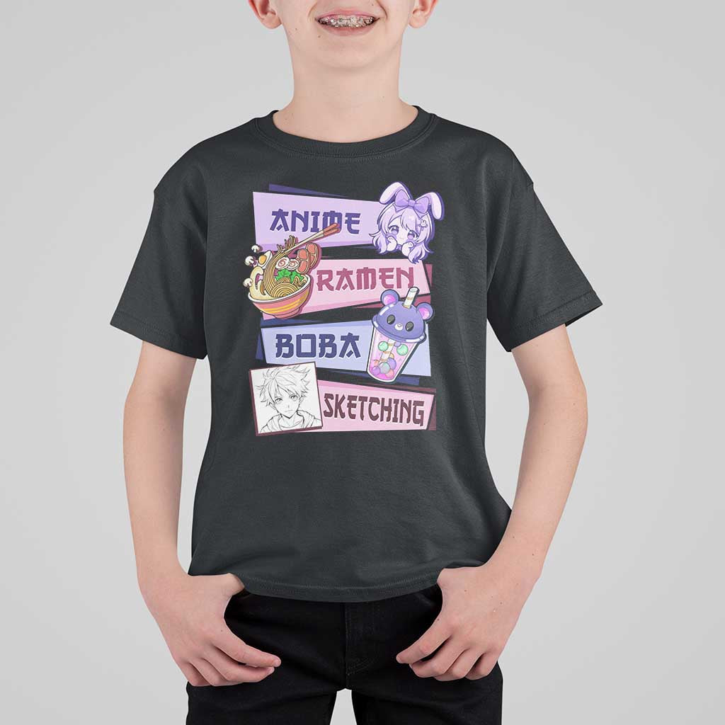 Anime Ramen Boba Sketching T Shirt For Kid Kawaii Girl Bubble Tea Otaku Manga Lover Japanese Pop Culture - Shopicos