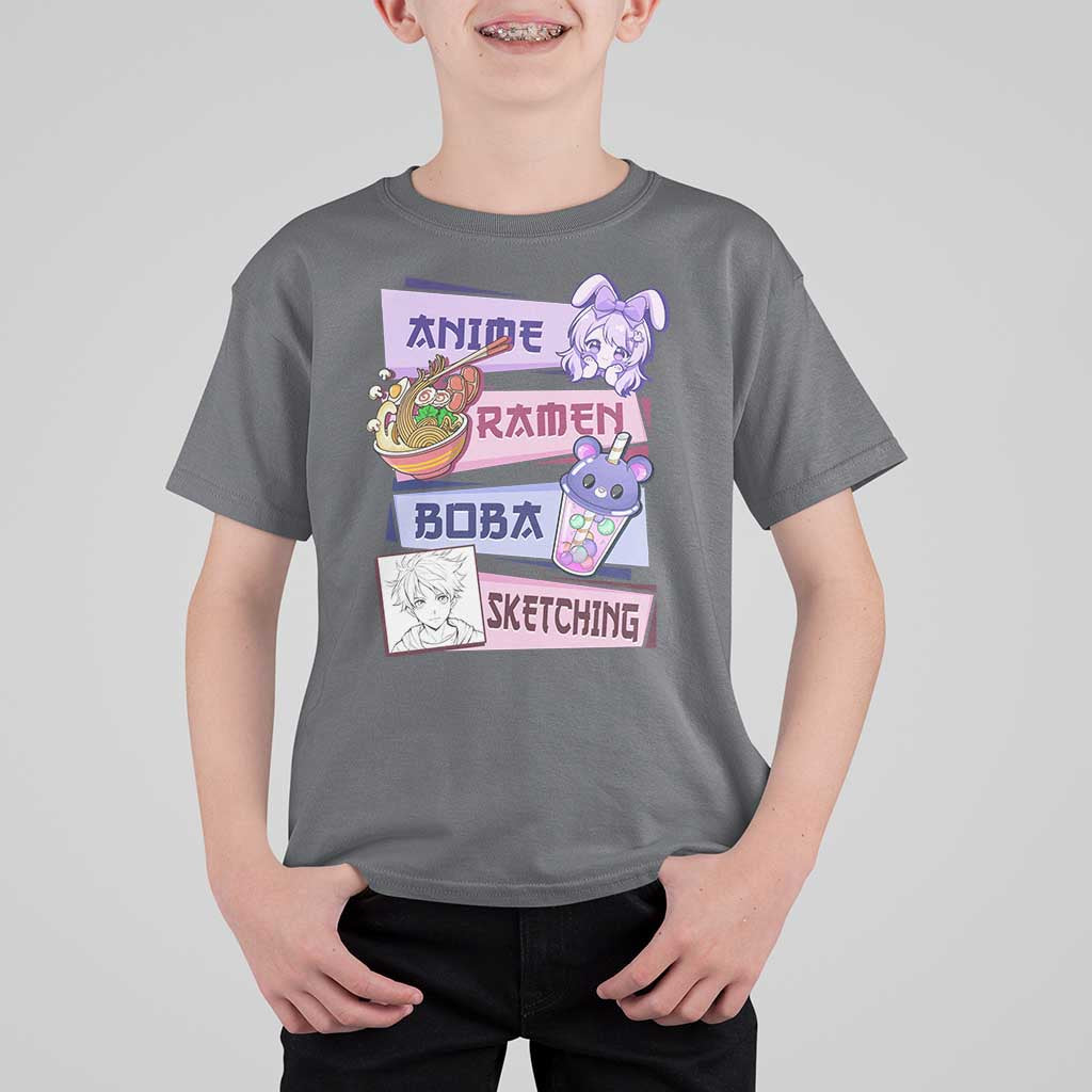 Anime Ramen Boba Sketching T Shirt For Kid Kawaii Girl Bubble Tea Otaku Manga Lover Japanese Pop Culture - Shopicos