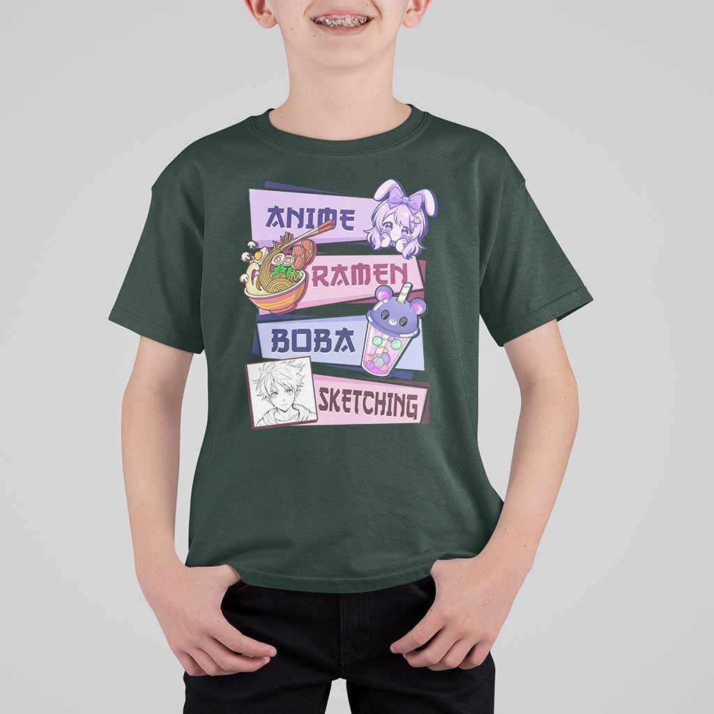 Anime Ramen Boba Sketching T Shirt For Kid Kawaii Girl Bubble Tea Otaku Manga Lover Japanese Pop Culture - Shopicos