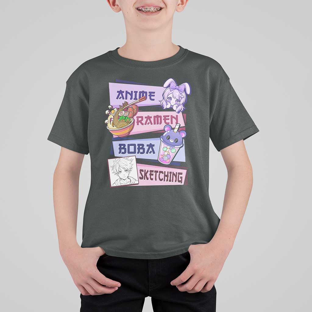 Anime Ramen Boba Sketching T Shirt For Kid Kawaii Girl Bubble Tea Otaku Manga Lover Japanese Pop Culture - Shopicos