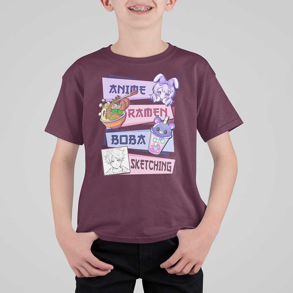 Anime Ramen Boba Sketching T Shirt For Kid Kawaii Girl Bubble Tea Otaku Manga Lover Japanese Pop Culture - Shopicos