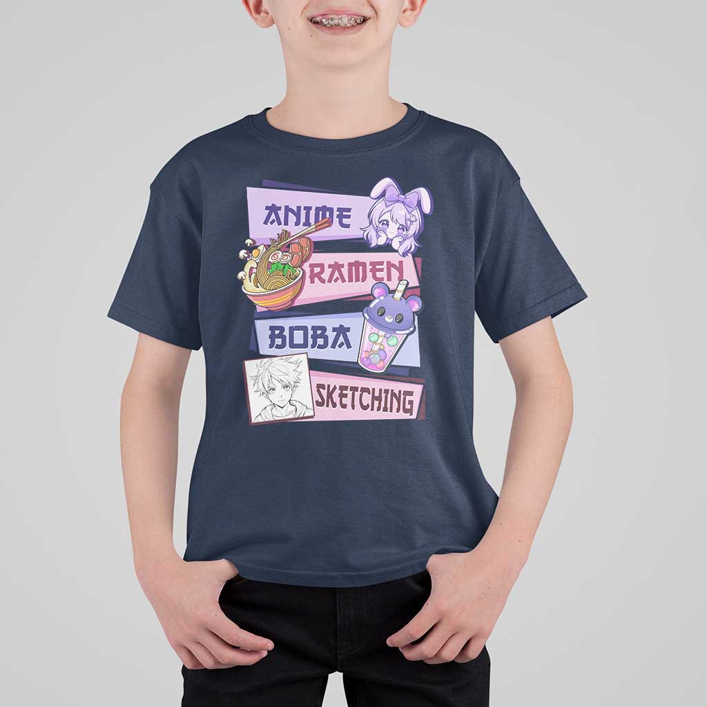 Anime Ramen Boba Sketching T Shirt For Kid Kawaii Girl Bubble Tea Otaku Manga Lover Japanese Pop Culture - Shopicos