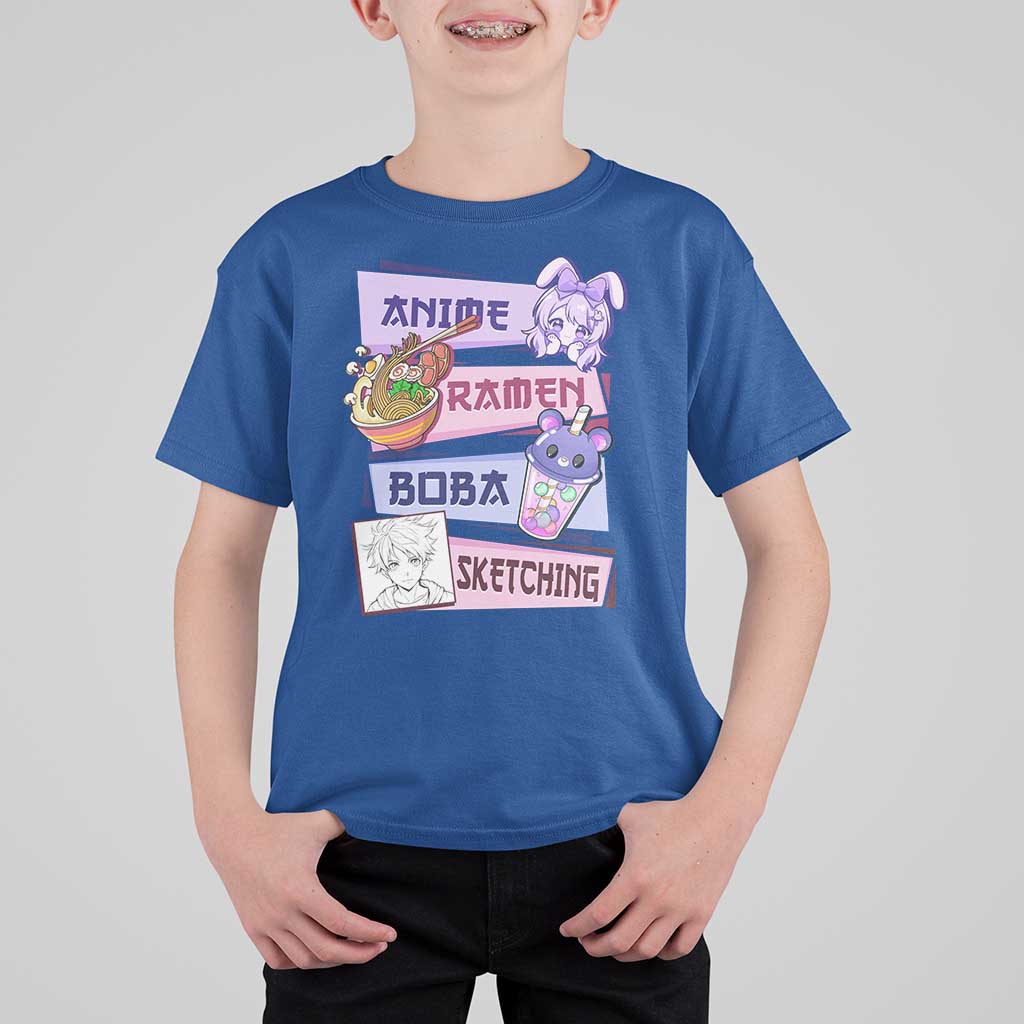 Anime Ramen Boba Sketching T Shirt For Kid Kawaii Girl Bubble Tea Otaku Manga Lover Japanese Pop Culture - Shopicos