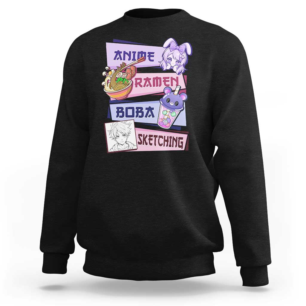 Anime Ramen Boba Sketching Sweatshirt Kawaii Girl Bubble Tea Otaku Manga Lover Japanese Pop Culture - Shopicos
