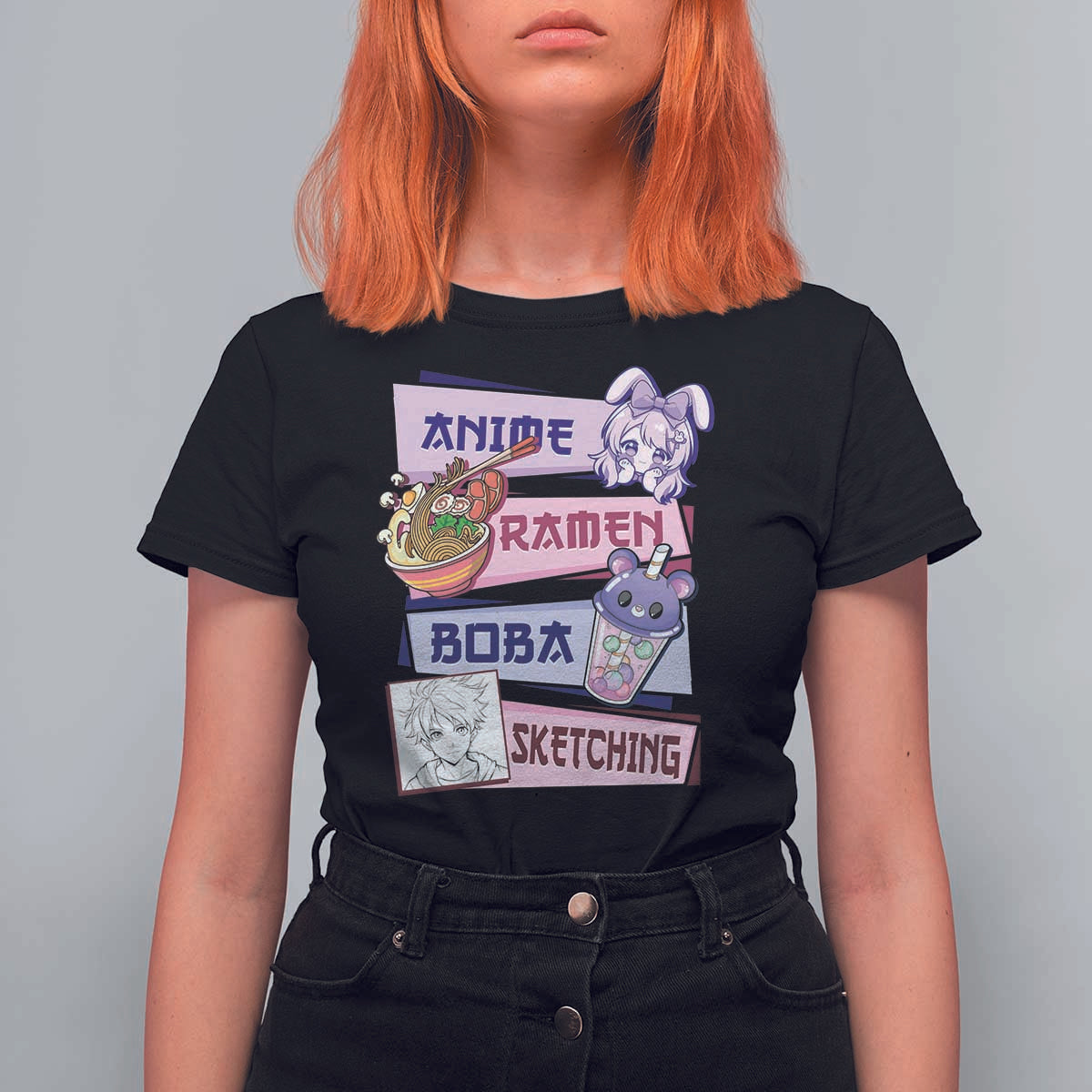 Anime Ramen Boba Sketching T Shirt For Women Kawaii Girl Bubble Tea Otaku Manga Lover Japanese Pop Culture - Shopicos