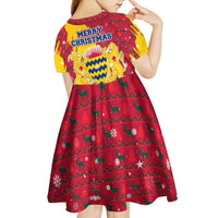 Chad Christmas Kid Short Sleeve Dress with Red-Yellow Festive Pattern, National Coat of Arms, and Snowflake Accents - Shopicos