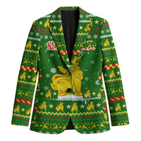 Myanmar Christmas Blazer with Green-Gold Theme, Chinthe Lion, and Santa Motif - Shopicos