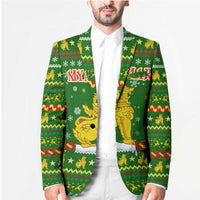 Myanmar Christmas Blazer with Green-Gold Theme, Chinthe Lion, and Santa Motif - Shopicos
