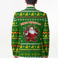 Myanmar Christmas Blazer with Green-Gold Theme, Chinthe Lion, and Santa Motif - Shopicos