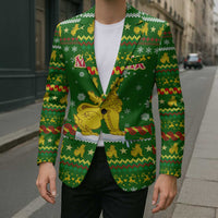 Myanmar Christmas Blazer with Green-Gold Theme, Chinthe Lion, and Santa Motif - Shopicos