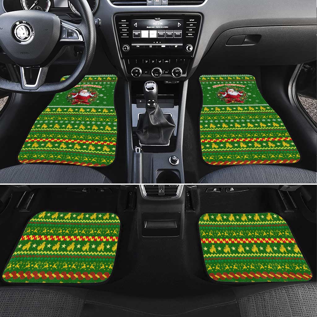 Myanmar Christmas Car Mats with Green-Gold Theme, Chinthe Lion, and Santa Motif - Shopicos