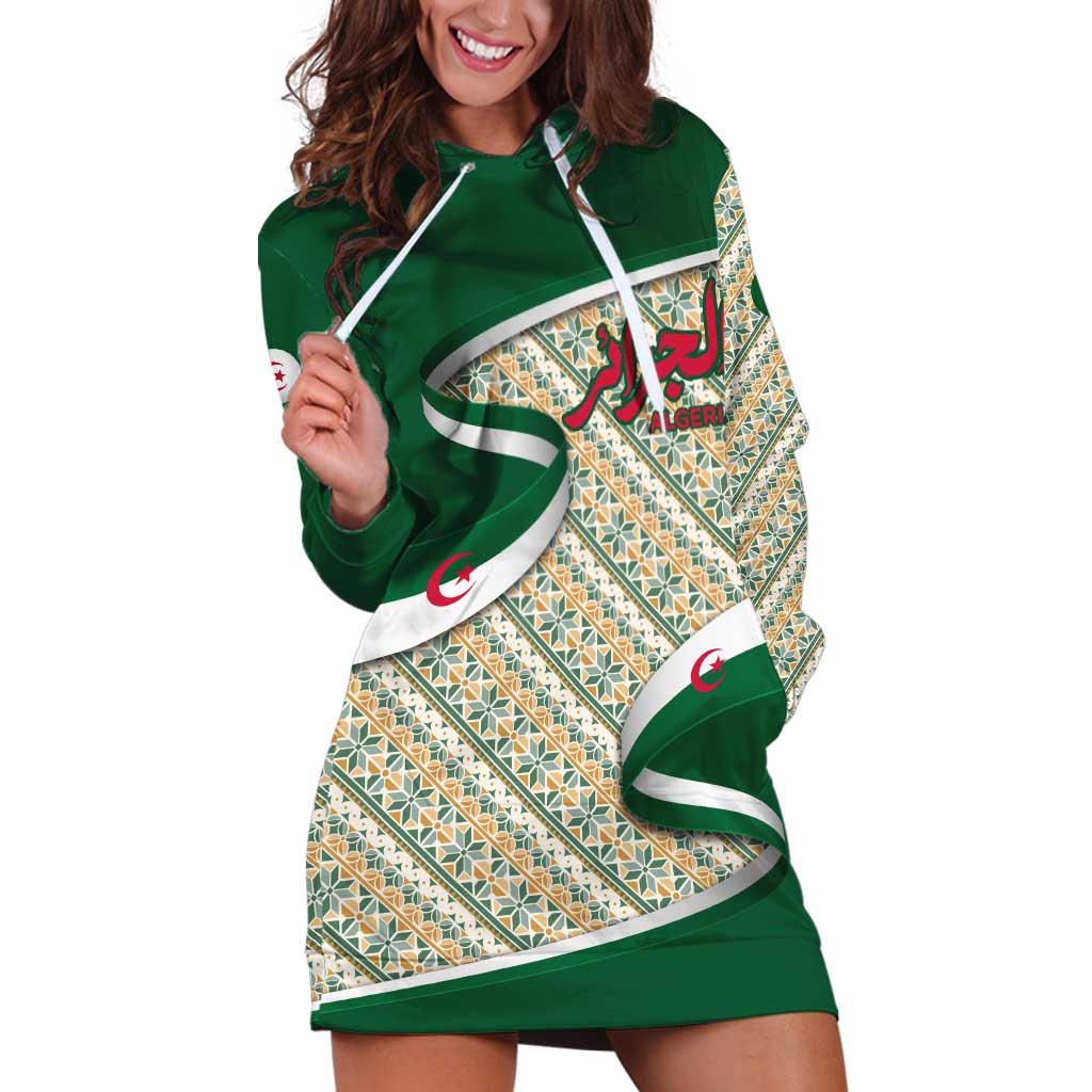 Algeria Hoodie Dress with Arabic Calligraphy and Traditional Pattern Design