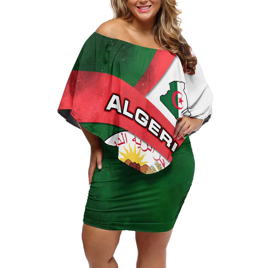 Algeria Off Shoulder Short Dress with National Emblem and Map Design