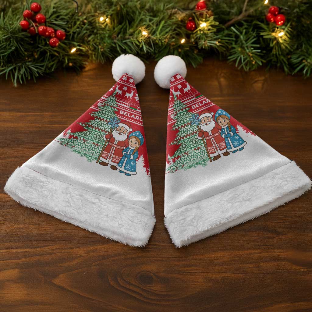 Belarus Christmas Santa Hat with Ded Moroz Snow Maiden Christmas Tree and Nordic Pattern Design - Shopicos