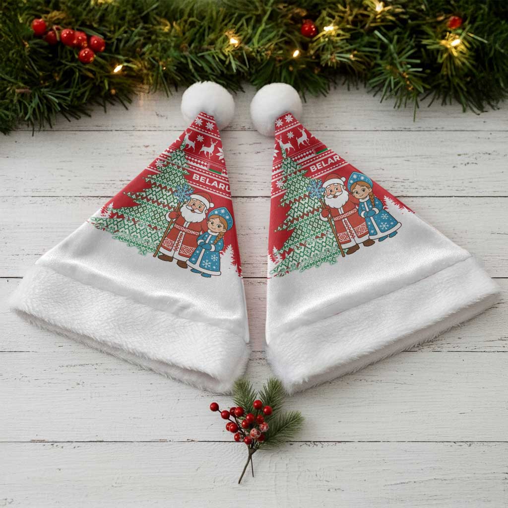 Belarus Christmas Santa Hat with Ded Moroz Snow Maiden Christmas Tree and Nordic Pattern Design - Shopicos
