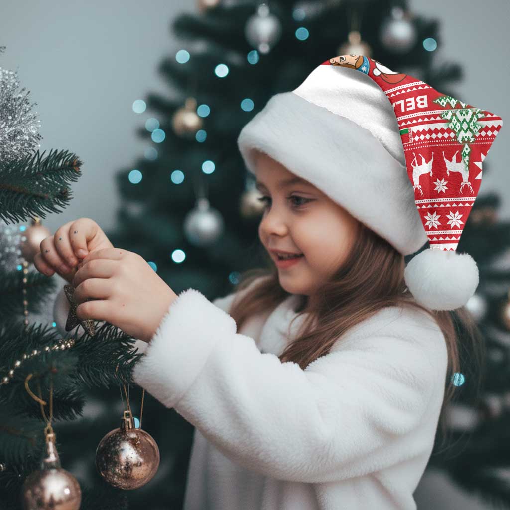 Belarus Christmas Santa Hat with Ded Moroz Snow Maiden Christmas Tree and Nordic Pattern Design - Shopicos