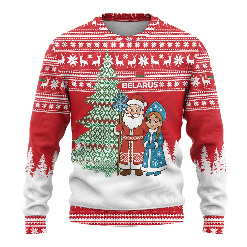 Belarus Christmas Ugly Christmas Sweater with Ded Moroz Snow Maiden Christmas Tree and Nordic Pattern Design - Shopicos