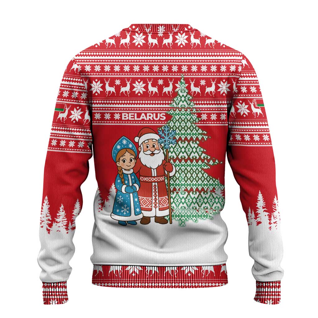 Belarus Christmas Ugly Christmas Sweater with Ded Moroz Snow Maiden Christmas Tree and Nordic Pattern Design - Shopicos