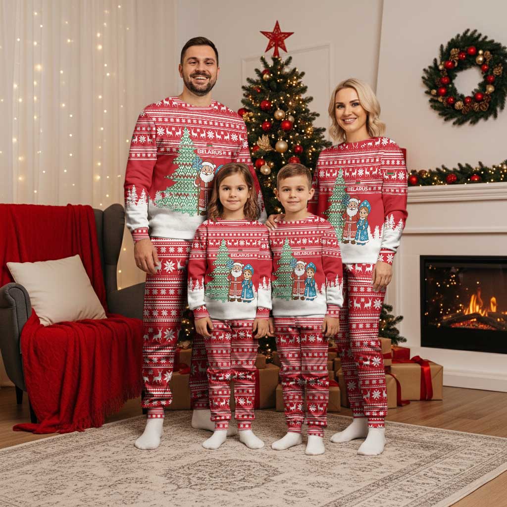 Belarus Christmas Pajama Set with Ded Moroz Snow Maiden Christmas Tree and Nordic Pattern Design - Shopicos