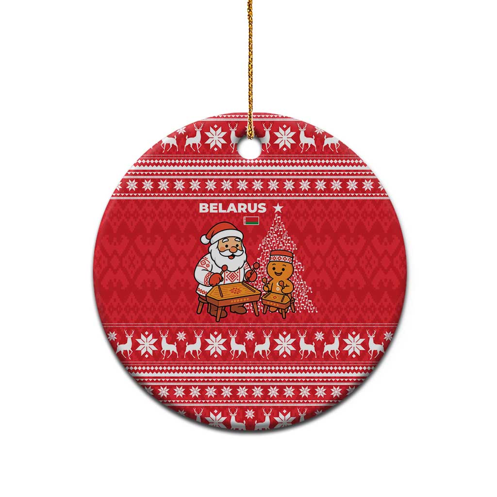 Belarus Christmas Ceramic Ornament with Santa Gingerbread Playing Chess National Emblem and Nordic Pattern Design - Shopicos