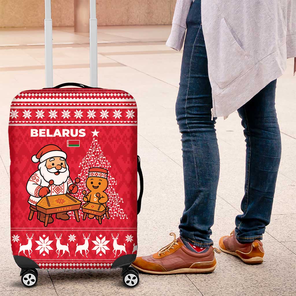 Belarus Christmas Luggage Cover with Santa Gingerbread Playing Chess National Emblem and Nordic Pattern Design - Shopicos