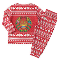Belarus Christmas Pajama Set with Santa Gingerbread Playing Chess National Emblem and Nordic Pattern Design - Shopicos