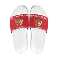Belarus Christmas Slide Sandals with Santa Gingerbread Playing Chess National Emblem and Nordic Pattern Design - Shopicos