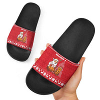 Belarus Christmas Slide Sandals with Santa Gingerbread Playing Chess National Emblem and Nordic Pattern Design - Shopicos