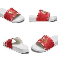 Belarus Christmas Slide Sandals with Santa Gingerbread Playing Chess National Emblem and Nordic Pattern Design - Shopicos