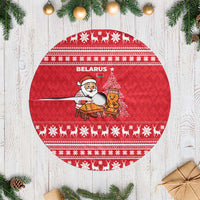 Belarus Christmas Tree Skirt with Santa Gingerbread Playing Chess National Emblem and Nordic Pattern Design - Shopicos