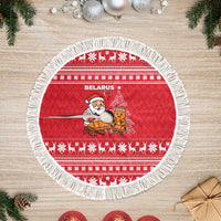 Belarus Christmas Tree Skirt with Santa Gingerbread Playing Chess National Emblem and Nordic Pattern Design - Shopicos