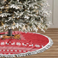 Belarus Christmas Tree Skirt with Santa Gingerbread Playing Chess National Emblem and Nordic Pattern Design - Shopicos