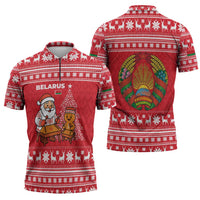 Belarus Christmas Zipper Polo Shirt with Santa Gingerbread Playing Chess National Emblem and Nordic Pattern Design - Shopicos