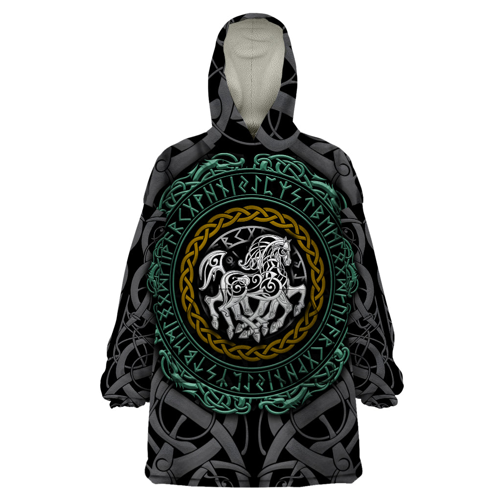 Viking Wearable Blanket Hoodie Sleipnir symbol and viking pattern art - Shopicos