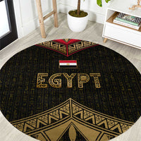 Ankh Eye of Horus Egypt Round Carpet with Ancient Black Gold Hieroglyph Spirit