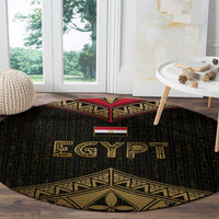 Ankh Eye of Horus Egypt Round Carpet with Ancient Black Gold Hieroglyph Spirit