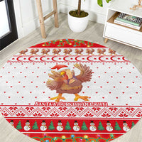 Turkey Christmas Round Carpet with Santa Turkey Red Crescent Pattern Snowmen and Festive Lights - Shopicos