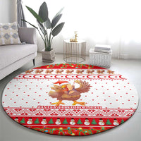 Turkey Christmas Round Carpet with Santa Turkey Red Crescent Pattern Snowmen and Festive Lights - Shopicos