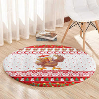 Turkey Christmas Round Carpet with Santa Turkey Red Crescent Pattern Snowmen and Festive Lights - Shopicos