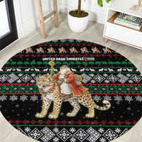 United Arab Emirates Christmas Round Carpet with Santa Riding Cheetah Black Snowflake Pattern and Palm Tree - Shopicos