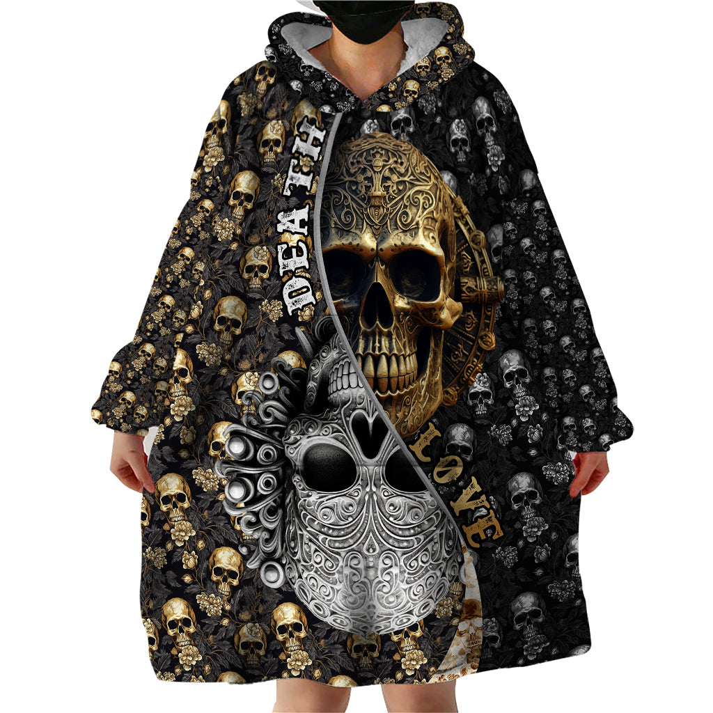 Skull Pattern Wearable Blanket Hoodie Love and Death - Shopicos