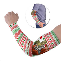 Madagascar Christmas Arm Sleeves with Lemur Santa Hat Holiday Tree and Festive Pattern - Shopicos