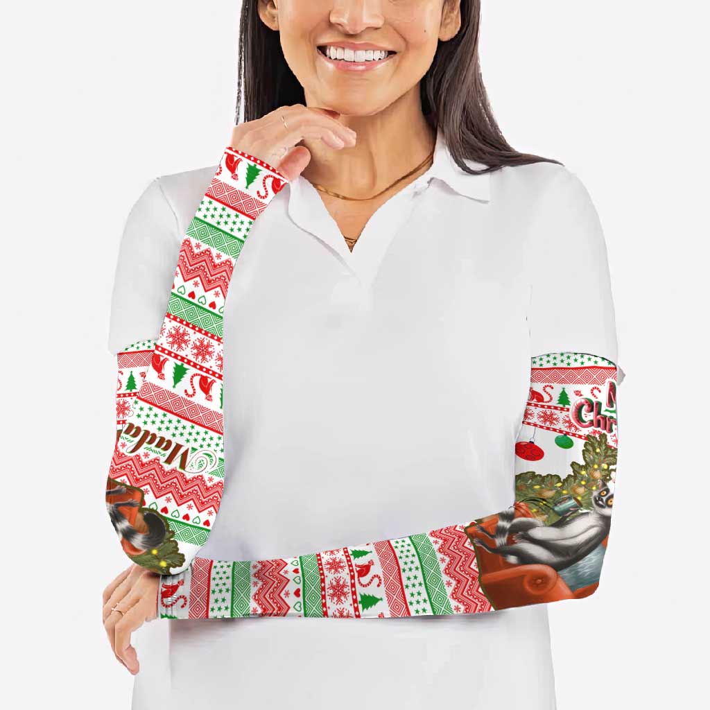 Madagascar Christmas Arm Sleeves with Lemur Santa Hat Holiday Tree and Festive Pattern - Shopicos