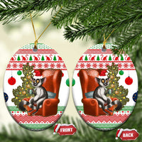 Madagascar Christmas Ceramic Ornament with Lemur Santa Hat Holiday Tree and Festive Pattern - Shopicos