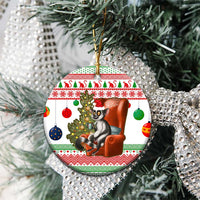 Madagascar Christmas Ceramic Ornament with Lemur Santa Hat Holiday Tree and Festive Pattern - Shopicos