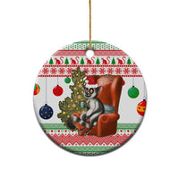 Madagascar Christmas Ceramic Ornament with Lemur Santa Hat Holiday Tree and Festive Pattern - Shopicos