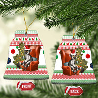 Madagascar Christmas Ceramic Ornament with Lemur Santa Hat Holiday Tree and Festive Pattern - Shopicos