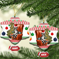 Madagascar Christmas Ceramic Ornament with Lemur Santa Hat Holiday Tree and Festive Pattern - Shopicos