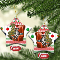 Madagascar Christmas Ceramic Ornament with Lemur Santa Hat Holiday Tree and Festive Pattern - Shopicos